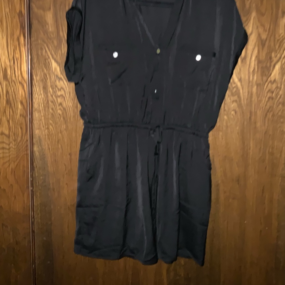 Promesa black romper, button front,  draw string waist, pockets.